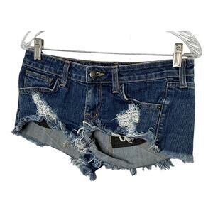 WILDFOX Low Rise Distressed Cut Off Daisy Duke Jean Shorts Medium Rinse Sz 26